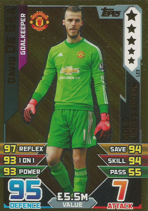 DAVID DE GEA - MATCH ATTAX "EXTRA" 2016 - GOLD "LIMITED EDITION" TRADING CARD
