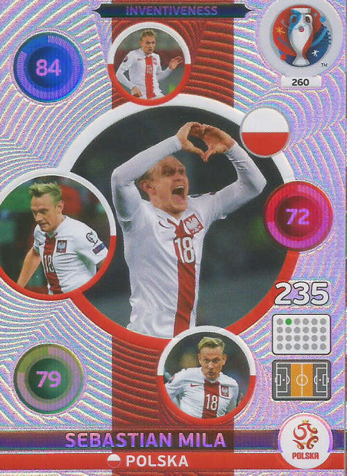 PANINI EURO 2016 - SEBASTIAN MILA  "INVENTIVENESS" FOIL TRADING CARD 260