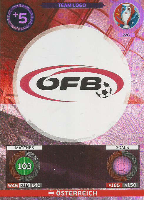 PANINI EURO 2016 - AUSTRIA "TEAM LOGO" FOIL TRADING CARD 226