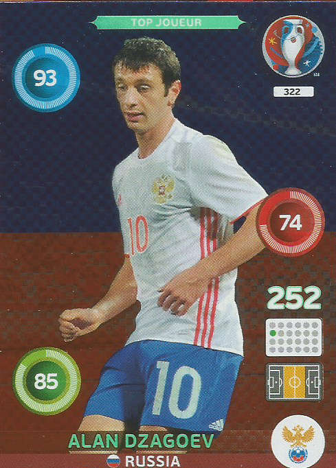 PANINI EURO 2016 - ALAN DZAGOEV "TOP JOUEUR" FOIL TRADING CARD 322