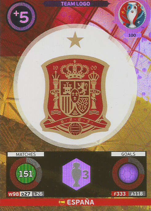 PANINI EURO 2016 - SPAIN "TEAM LOGO" FOIL TRADING CARD 100