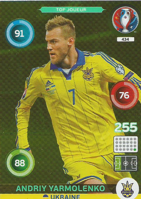 PANINI EURO 2016 - A. YARMOLENKO "TOP JOUEUR" FOIL TRADING CARD 434