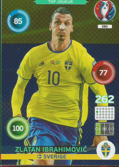 PANINI EURO 2016 - ZLATAN IBRAHIMOVIC  "TOP JOUEUR" FOIL TRADING CARD 380