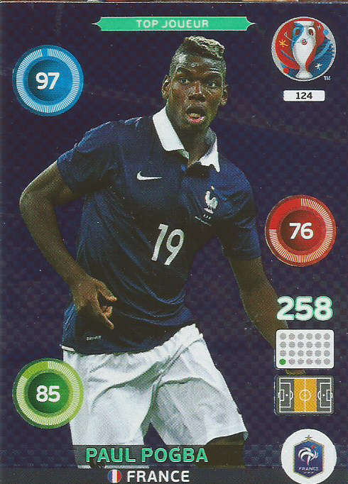 PANINI EURO 2016 - PAUL POGBA "TOP JOUEUR" FOIL TRADING CARD 124