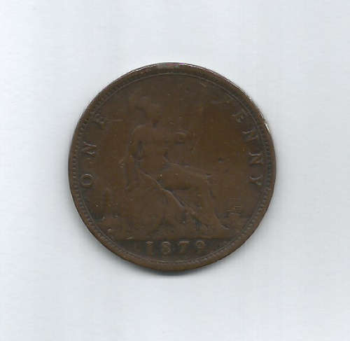 GREAT BRITAIN - 1879 ONE PENNY COIN - F. CONDITION