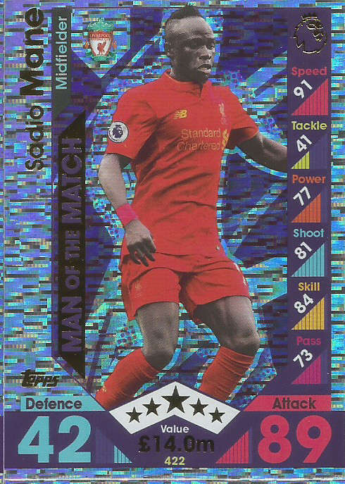 SADIO MANE - MATCH ATTAX 2016/2017 - "MAN of the MATCH" FOIL CARD 422