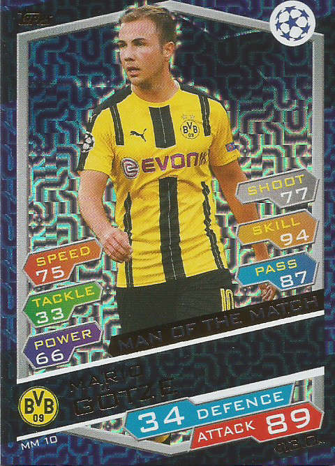 MARIO GOTZE - CHAMPIONS LEAGUE 2016/17 -GOLD  "MAN of the MATCH" FOIL TRADING CARD