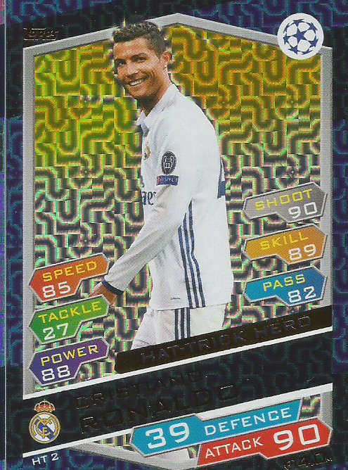 CRISTIANO RONALDO - TOPPS CHAMPIONS LEAGUE 2016/17 -  `HAT TRICK HERO` FOIL TRADING CARD