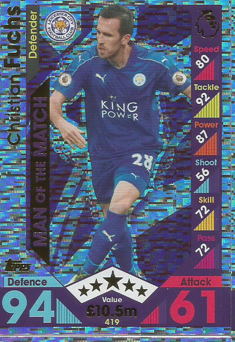 CHRISTIAN FUCHS - MATCH ATTAX 2016/2017 - "MAN of the MATCH" FOIL CARD