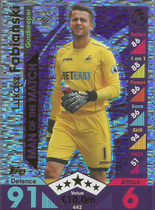LUKASZ FABIANSKI - MATCH ATTAX 2016/2017 - "MAN of the MATCH" FOIL CARD