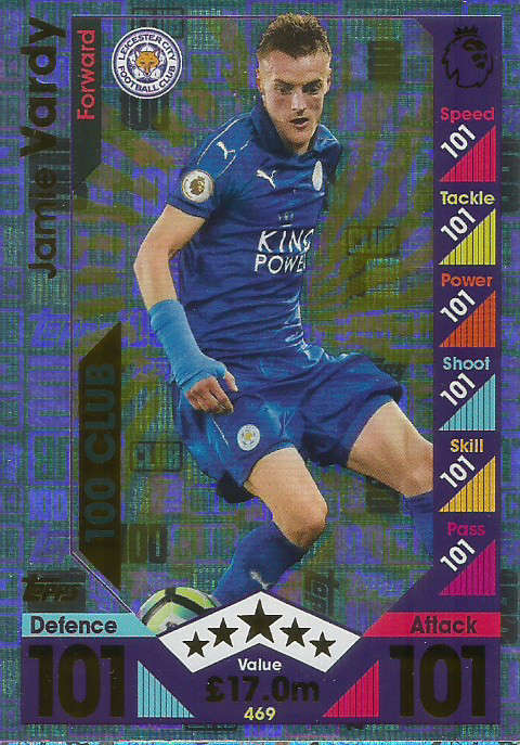 JAMES VARDY - MATCH ATTAX 2016/2017 - RARE "CLUB 101" FOIL TRADING CARD