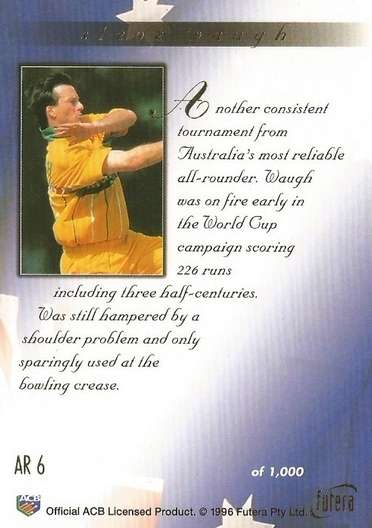 STEVE WAUGH - 1996 CRICKET WORLD CUP  - "GOLD RETROSPECTIVE" CARD AR6 - Unnumbered of 1000