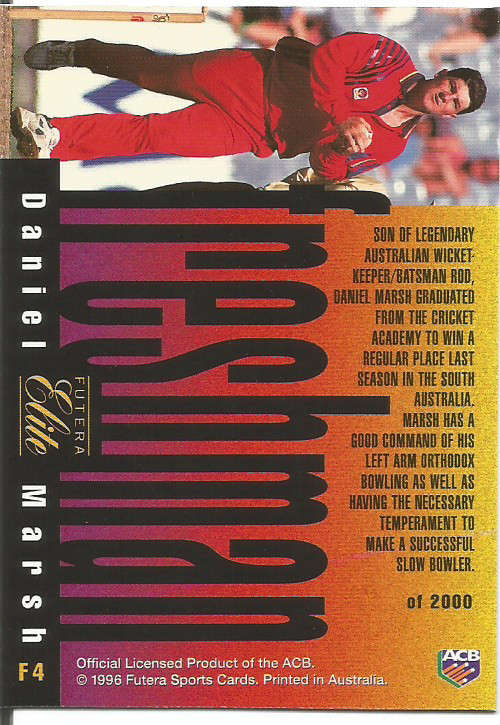DANIEL MARSH - 1996 FUTERA CRICKET PREMIUM ELITE COLLECTION  - "RARE" "FRESHMAN" CARD F4 -UNUMBERED