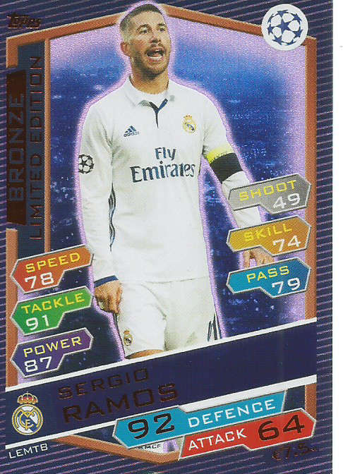 SERGIO RAMOS - CHAMPIONS LEAGUE 2016/17 - BRONZE  "LIMITED EDITION" FOIL TRADING CARD