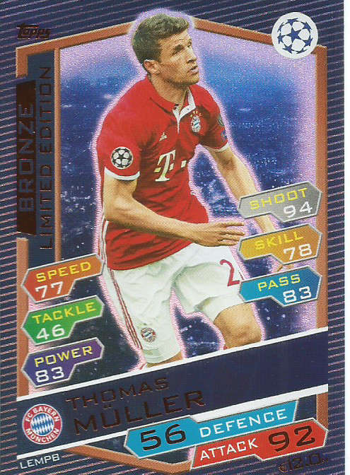 THOMAS MULLER - CHAMPIONS LEAGUE 2016/17 - BRONZE  "LIMITED EDITION" FOIL TRADING CARD