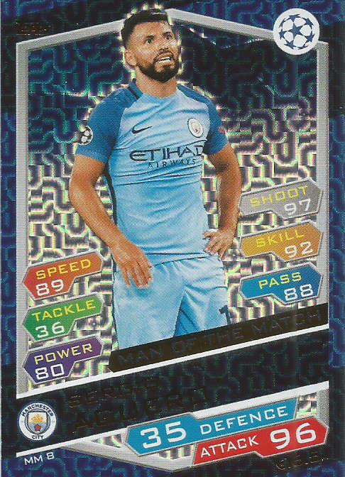 SERGIO AGUERO - CHAMPIONS LEAGUE 2016/17 -GOLD  "MAN of the MATCH" FOIL TRADING CARD