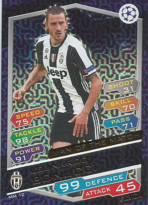 LEONARDO BONUCCI - CHAMPIONS LEAGUE 2016/17 -GOLD  "MAN of the MATCH" FOIL TRADING CARD