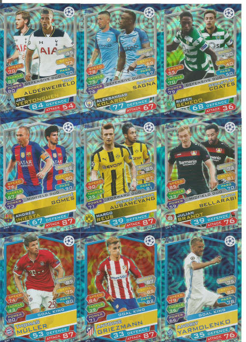 CHAMPIONS LEAGUE 2016/17 -  LOT OF 9 "GOAL KING / DUO" FOIL TRADING CARDS