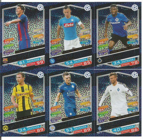 CHAMPIONS LEAGUE 2016/17 -  LOT OF 6 GOLD "MAN of the MATCH" FOIL TRADING CARDS