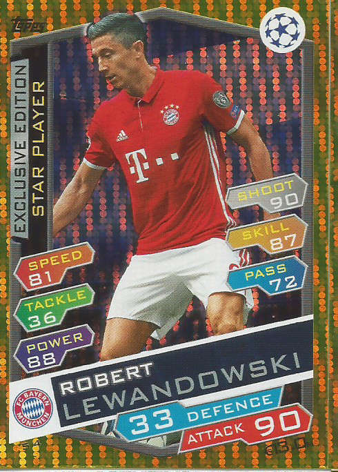 ROBERT LEWANDOWSKI - CHAMPIONS LEAGUE 2016/17 - GOLD "EXCLUSIVE EDITION" TRADING CARD S4