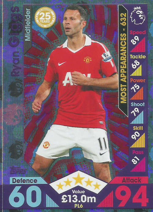 RYAN GIGGS - MATCH ATTAX "EXTRA" 2017 - "25 YEARS PREMIER LEAGUE" FOIL CARD