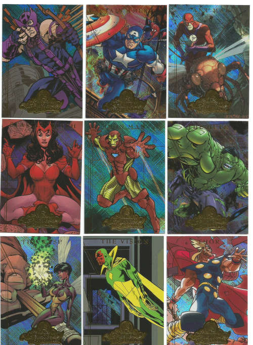 MARVEL MASTERPIESCES 2008 SERIES 2 - COMPLETE `AVENGERS` 9 TRADING CARD INSERT SET