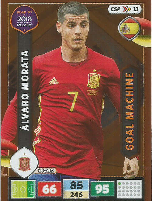 ALVARO MORATA - PANINI "Road to WORLD CUP 2018" - "GOAL MACHINE"  FOIL TRADING CARD