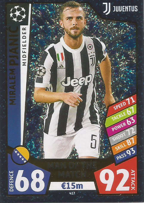 MIRALEM PJANIC - TOPPS CHAMPIONS LEAGUE 2017/18 -  "MAN of the MATCH" FOIL  TRADING CARD 417