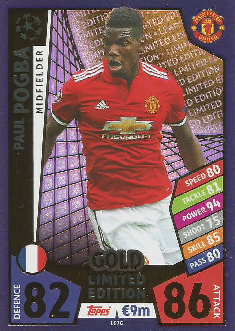 PAUL POGBA - CHAMPIONS LEAGUE 2017/18 - GOLD "LIMITED EDITION" TRADING CARD