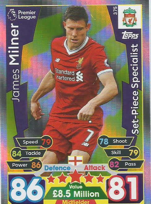 JAMES MILNER  - MATCH ATTAX 2017/18 - SILVER "SET-PIECE SPECIALIST" TRADING CARD 375