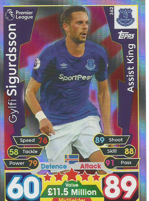 GYLFI SIGURDSSON  - MATCH ATTAX 2017/18 - SILVER "ASSIST KING" TRADING CARD 362