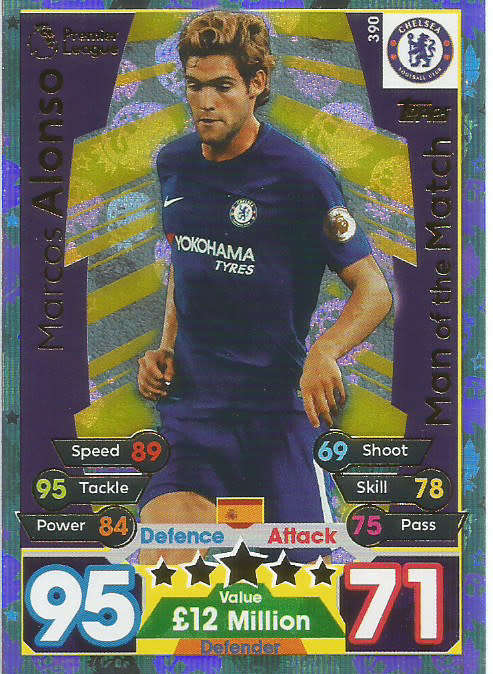 MARCOS ALONSO  - MATCH ATTAX 2017/18 - GOLD "MAN of the MATCH" TRADING CARD 390