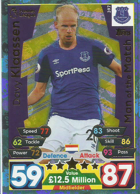 DAVY KLAASSEN  - MATCH ATTAX 2017/18 - GOLD "MAN of the MATCH" TRADING CARD 397