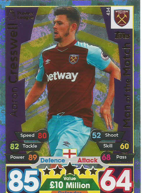 AARON CRESWELL  - MATCH ATTAX 2017/18 - GOLD "MAN of the MATCH" TRADING CARD 434