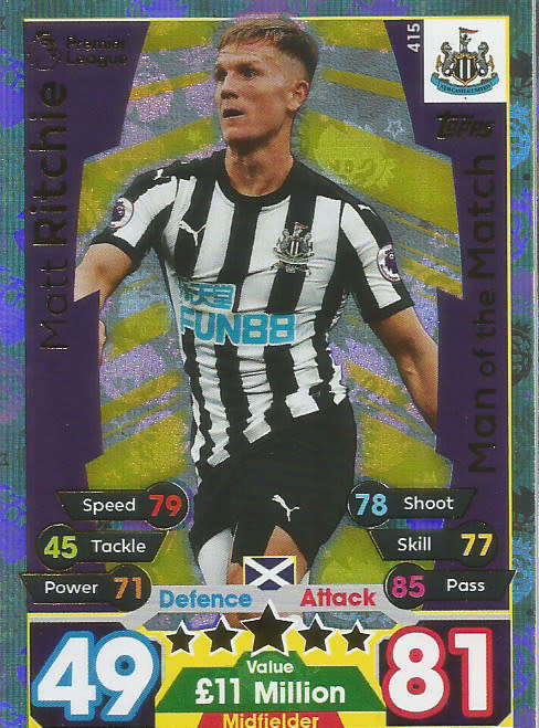 MATT RITCHIE  - MATCH ATTAX 2017/18 - GOLD "MAN of the MATCH" TRADING CARD 415