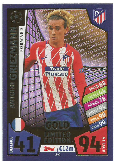 ANTOINE GRIEZMANN - CHAMPIONS LEAGUE 2017/18 - GOLD "LIMITED EDITION" TRADING CARD
