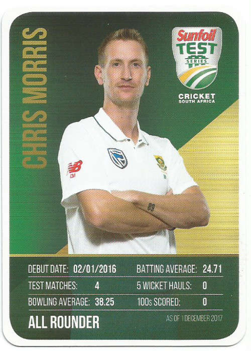 CHRIS MORRIS - CRICKET SA - 2018 SUNFOIL SERIES " TEAM PLAYER"  TRADING CARD