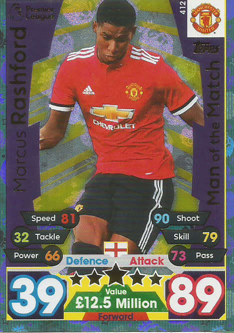 MARCUS RASHFORD  - MATCH ATTAX 2017/18 - GOLD "MAN of the MATCH" TRADING CARD 412