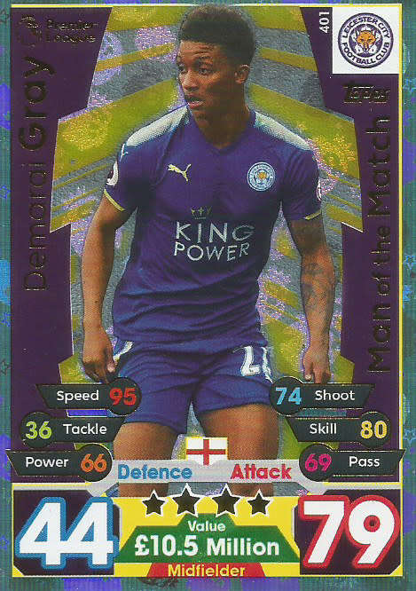 DEMARAI GRAY  - MATCH ATTAX 2017/18 - GOLD "MAN of the MATCH" TRADING CARD 401