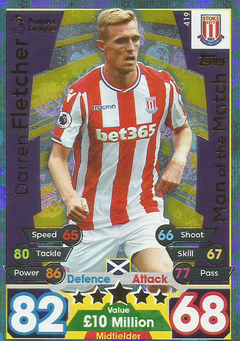 DARREN FLETCHER  - MATCH ATTAX 2017/18 - GOLD "MAN of the MATCH" TRADING CARD 419