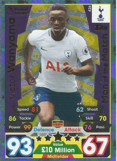 VICTOR WANYAMA  - MATCH ATTAX 2017/18 - GOLD "MAN of the MATCH" TRADING CARD 426