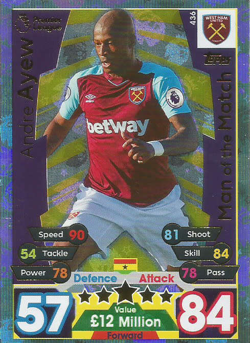 ANDRE AYEW  - MATCH ATTAX 2017/18 - GOLD "MAN of the MATCH" TRADING CARD 436