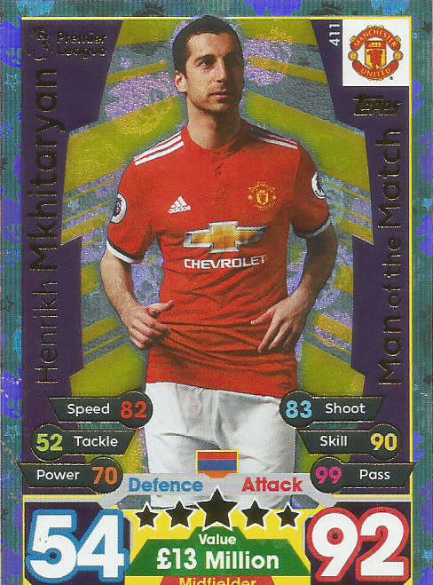 HENRIKH MKHITARYAN  - MATCH ATTAX 2017/18 - GOLD "MAN of the MATCH" TRADING CARD 411