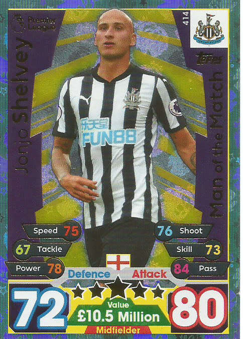 JONJO SHELVEY  - MATCH ATTAX 2017/18 - GOLD "MAN of the MATCH" TRADING CARD 414