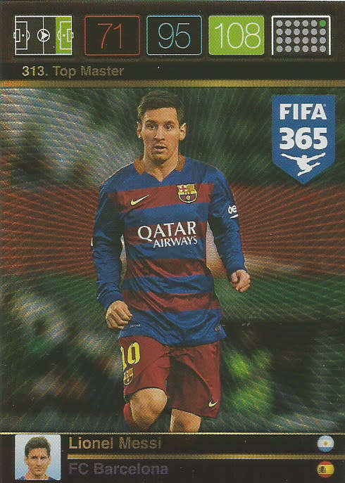 LIONEL MESSI - PANINI FIFA 365 2016 COLLECTION - `TOP MASTER` TRADING CARD