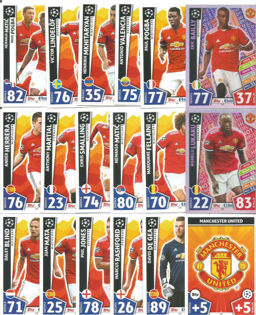 MANCHESTER UNITED FC - CHAMPIONS LEAGUE 2017/2018 - COMPLETE 18 TEAM TRADING CARD SET