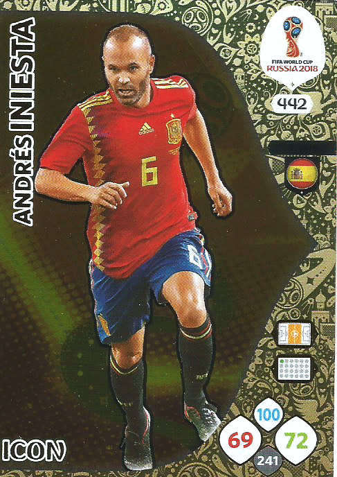 ANDRES INIESTA - PANINI FIFA WORLD CUP 2018 RUSSIA - RARE GOLD  "ICON" FOIL CARD 442