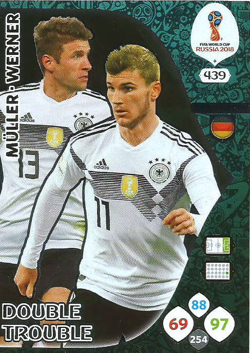 MULLER/WERNER - PANINI FIFA WORLD CUP 2018 RUSSIA - GERMANY "DOUBLE TROUBLE" FOIL CARD 439