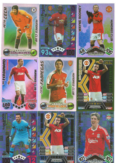 CLUB 100 CARDS - MATCH ATTAX - FROM 2009 TO 2017 - RARE "CLUB 100" LOT OF 18 TRADING CARDS