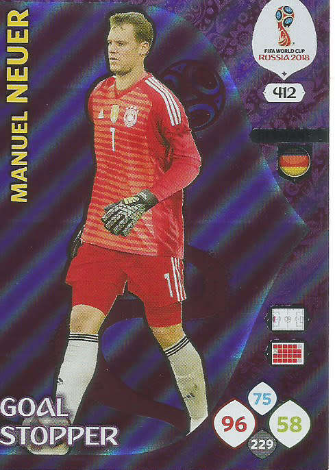 MANUEL NEUER - PANINI FIFA WORLD CUP 2018 RUSSIA -  "GOAL STOPPER" FOIL CARD 412